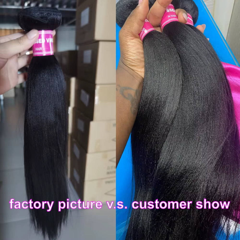 Unice Hair Yaki droit 3 paquets traiter couleur naturelle 100% paquets de cheveux humains coudre en 
