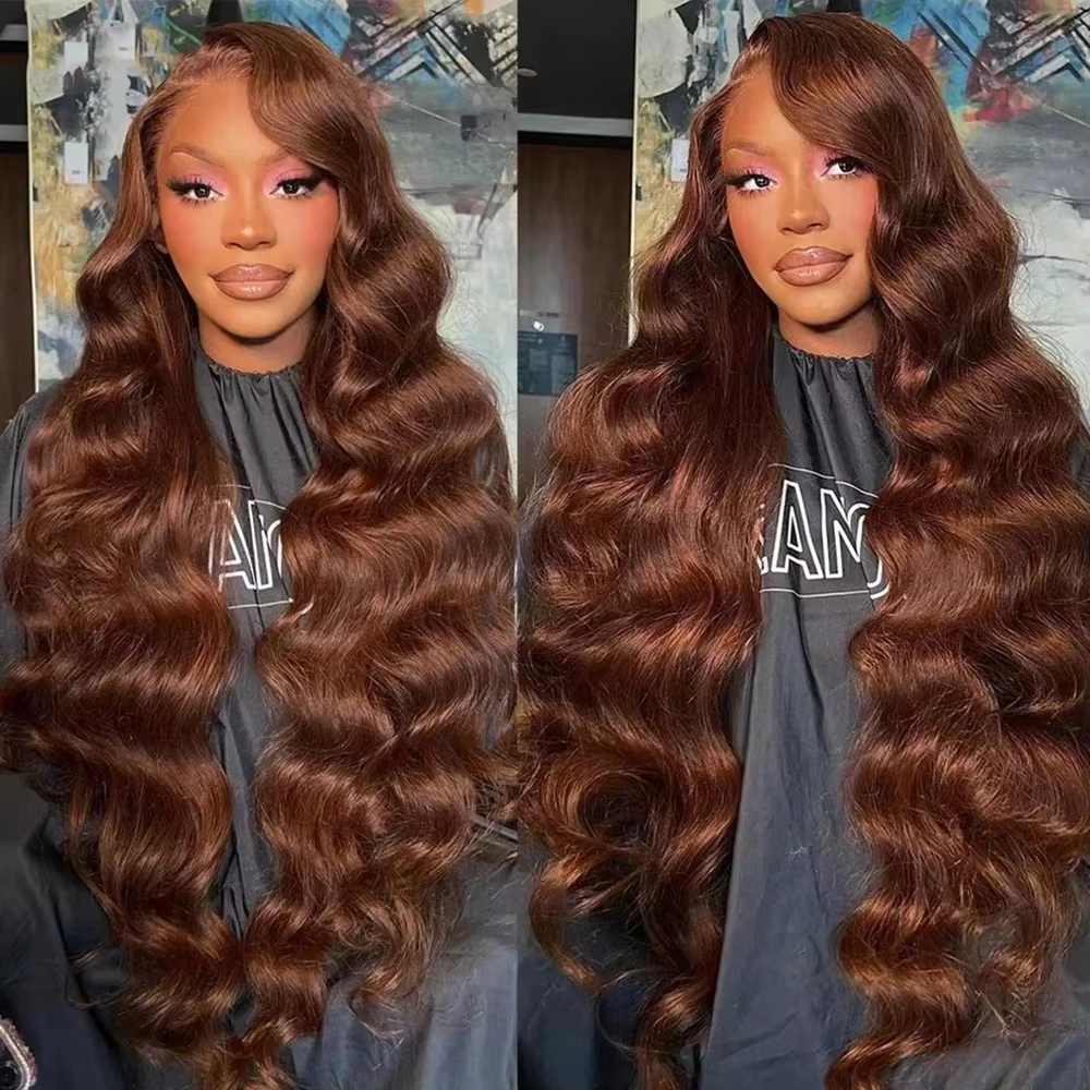 Perruques en cheveux humains Lace Front Body Wave 13x4, densité 200, couleur chocolat # 4 perruques