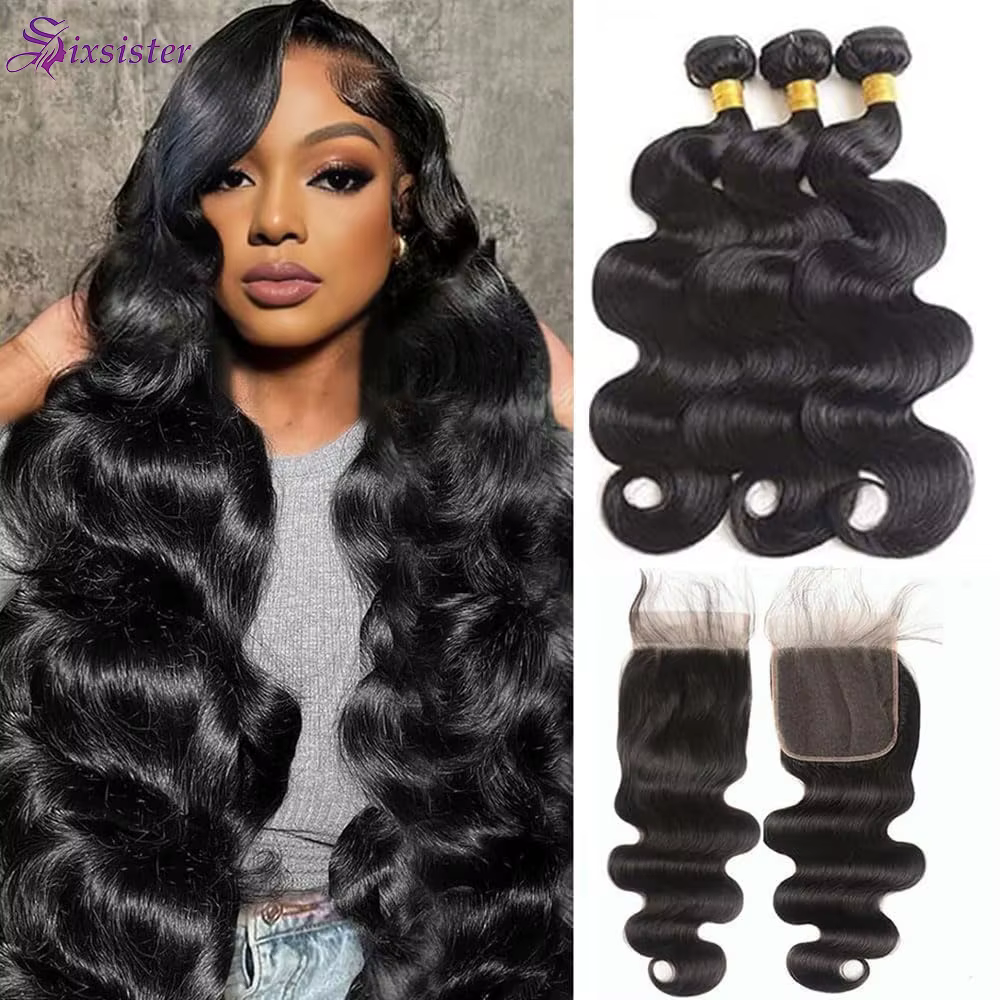 Extensions de cheveux humains avec closure, ondulation naturelle, 100% vierges brésiliennes, 3 paque
