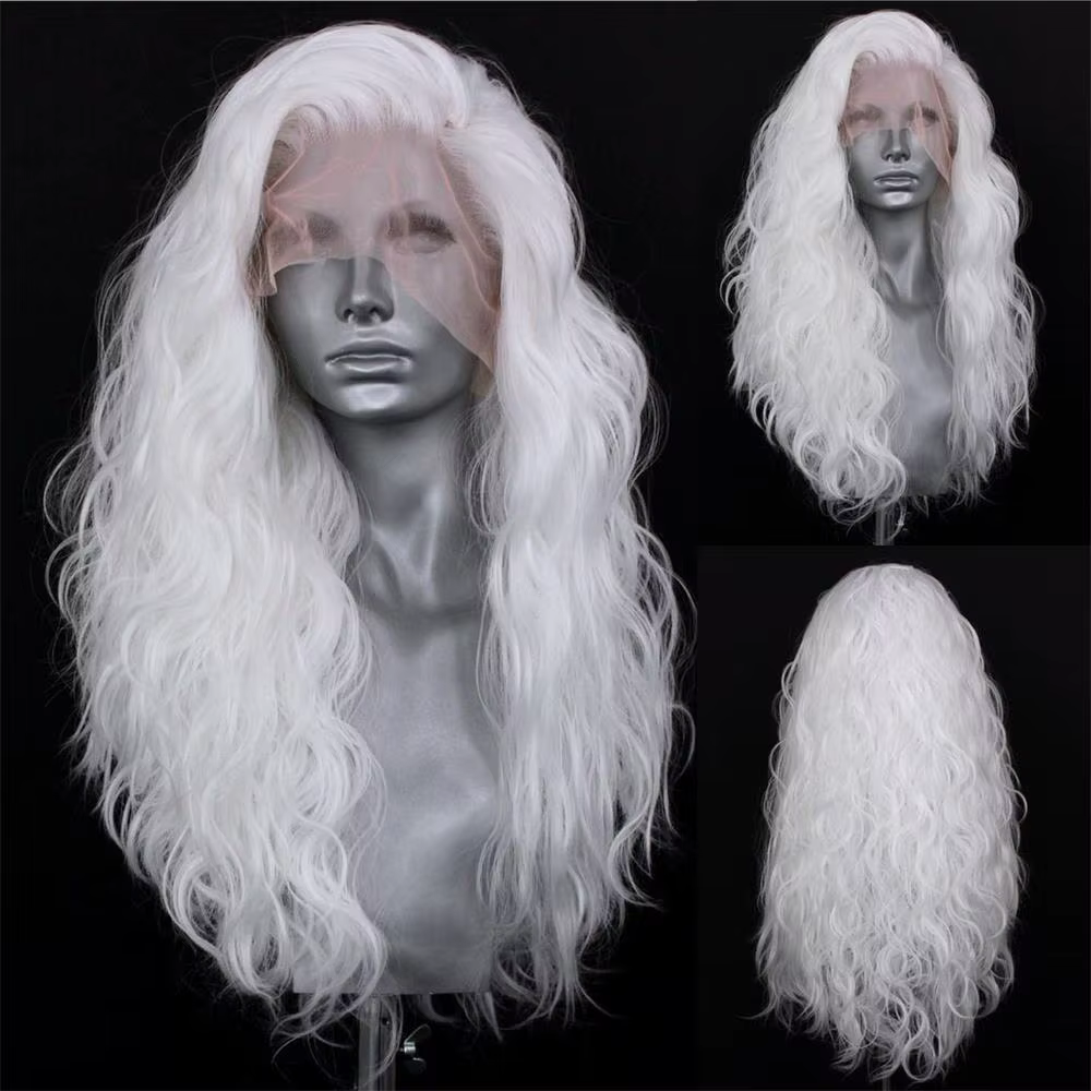FANXITION – perruque synthétique Body Wave blanche, longue et ondulée, perruque Lace Front Wig pour 