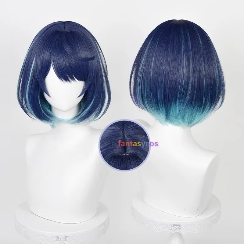 Kurokawa Akane Cosplay Perruque Synthétique, Perruque Longue, Noir, Bleu, Gris, Degré de Chaleur, Py