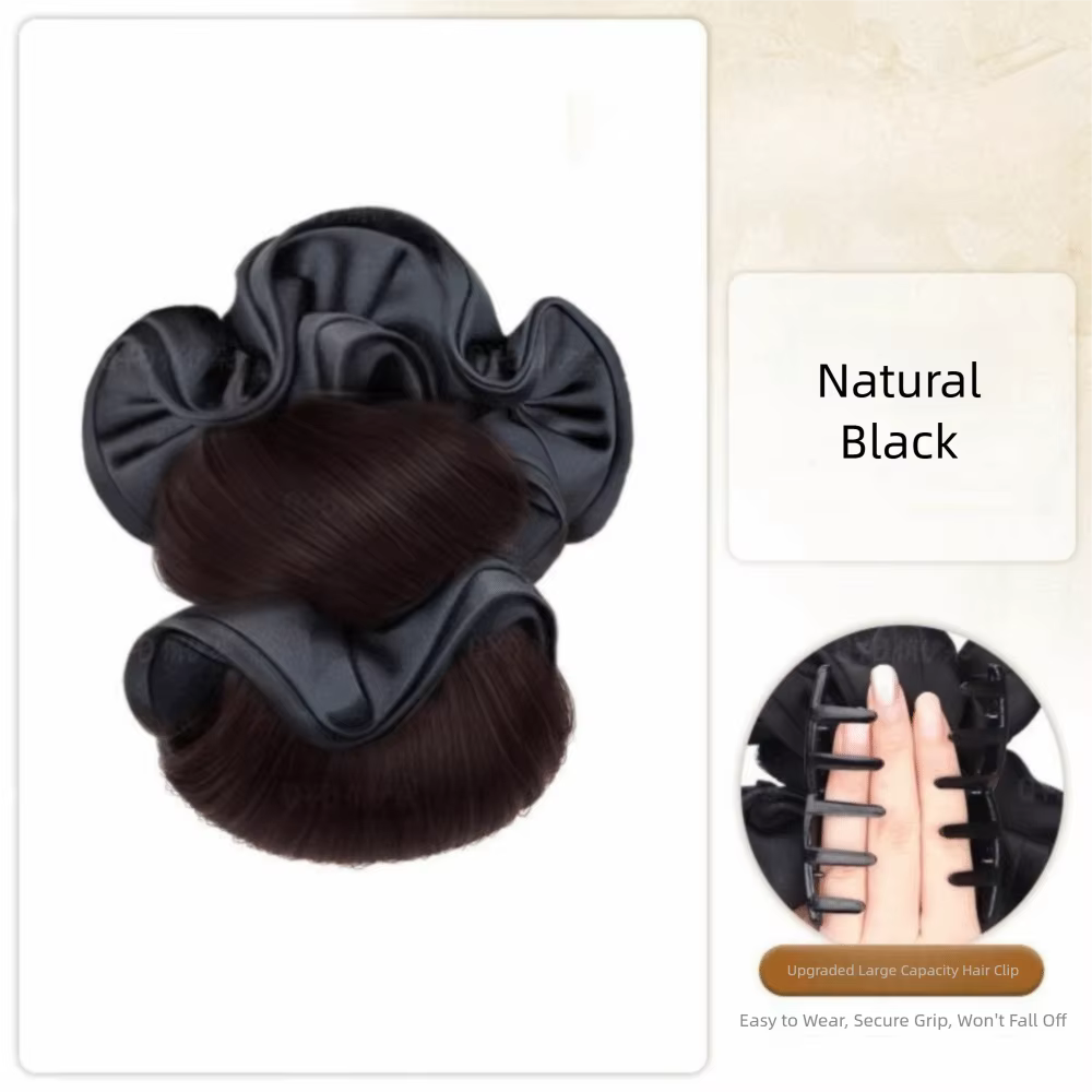 Nouveau Chignon Synthétique Noir avec Pince à Cheveux et Élastique, Perruque Chignon Volumineuse pou