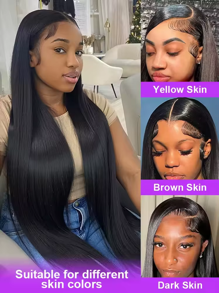 Perruque Lace Front HD 13x6 Lisse Baguette Densité 250% 40 Pouces, Perruques Lace Frontal 13x4 en Ch