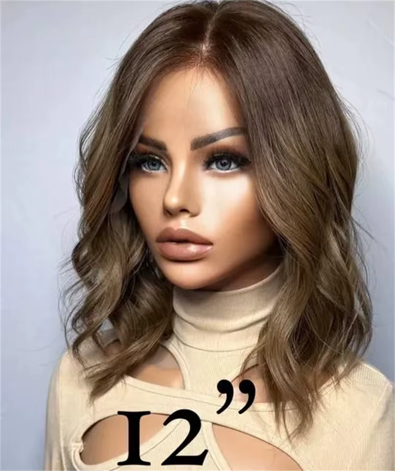 Perruque Lace Front Wig synthétique ombrée brune blonde 13x4 HD pour femme, perruque ondulée naturel