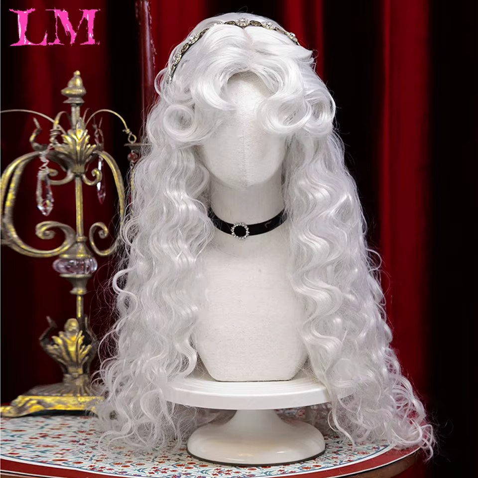 LM LM ﻿ Perruques de Cosplay synthétiques ondulées longues ombrées blanches, perruques synthétiques 