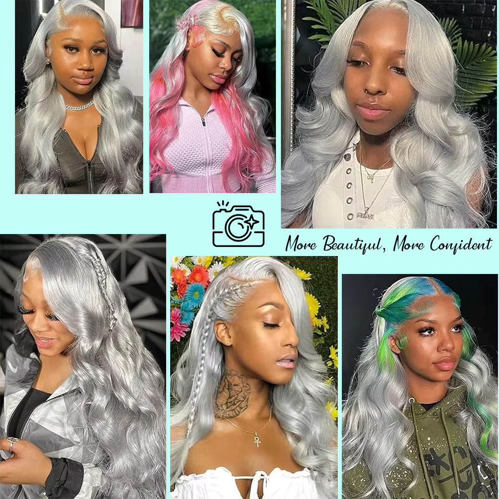 Cosplay vague de corps argent gris 13X4 dentelle avant perruques cheveux humains 13x6 HD dentelle av