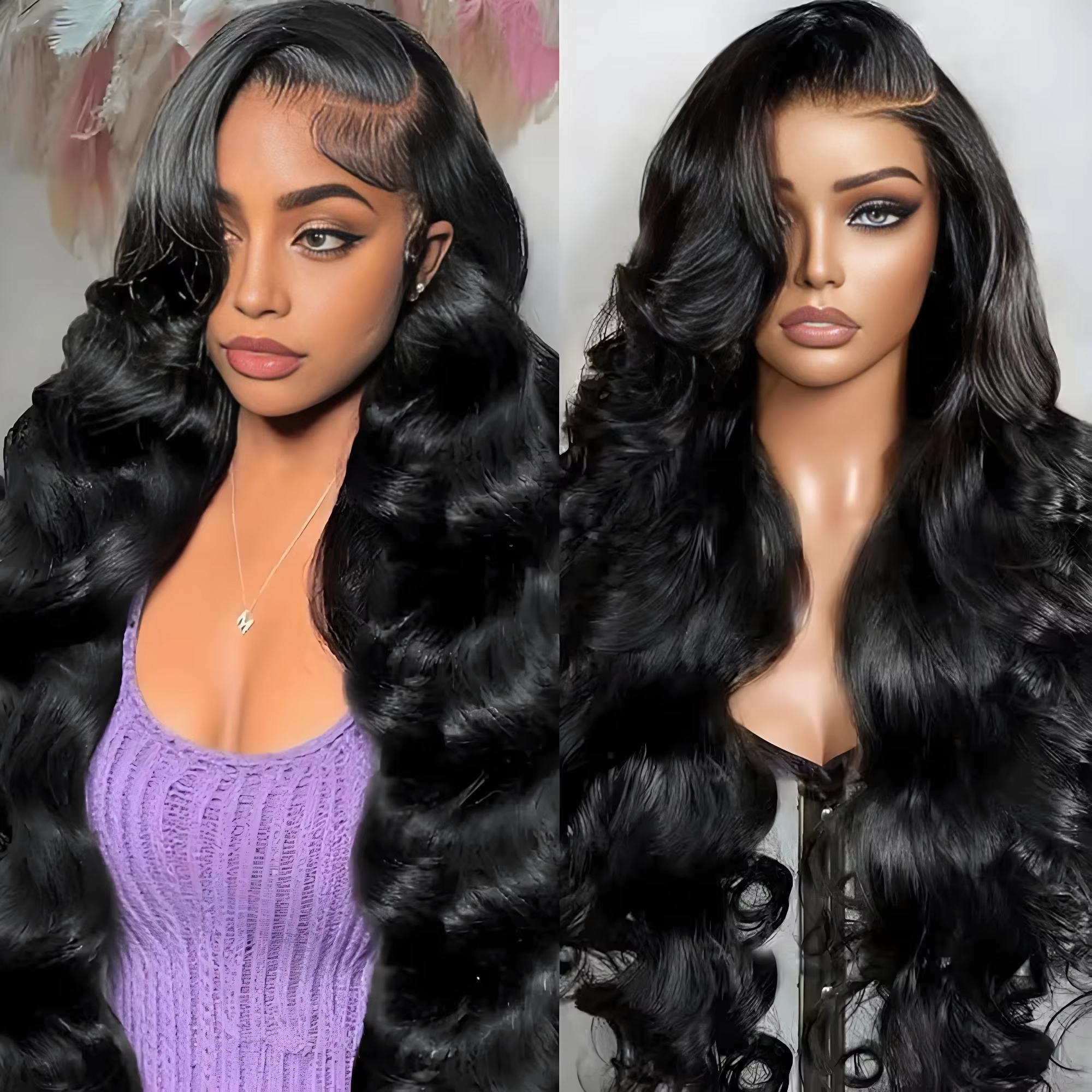 Perruque frontale en cheveux humains ondulés de 40-42 pouces, avec dentelle HD transparente 13x6 ou