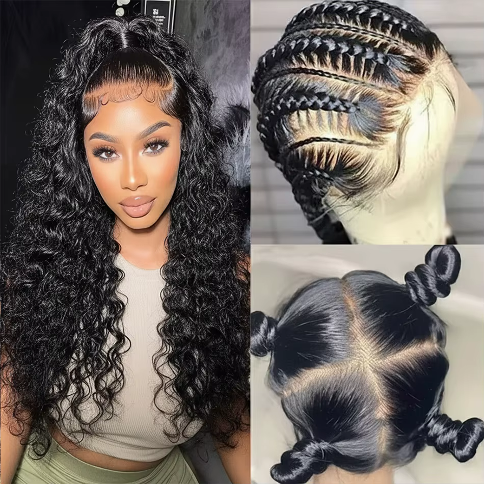 Perruque Lace Frontal Wig 360 HD sans colle, cheveux naturels, Deep Wave, 22 à 30 pouces, pre-plucke