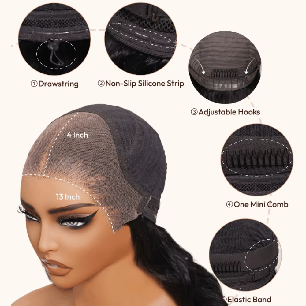 UNICE cheveux noir cerise couches coupe vague lâche perruque 7x5 13x4 pré coupé pré blanchi sans col