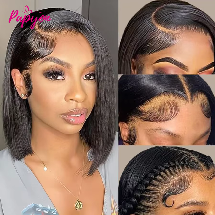 Perruque Courte 13X6 Transparent 15A Bob Wig Perruques Cheveux Humains Wigs Human Hair Cheveux Humai