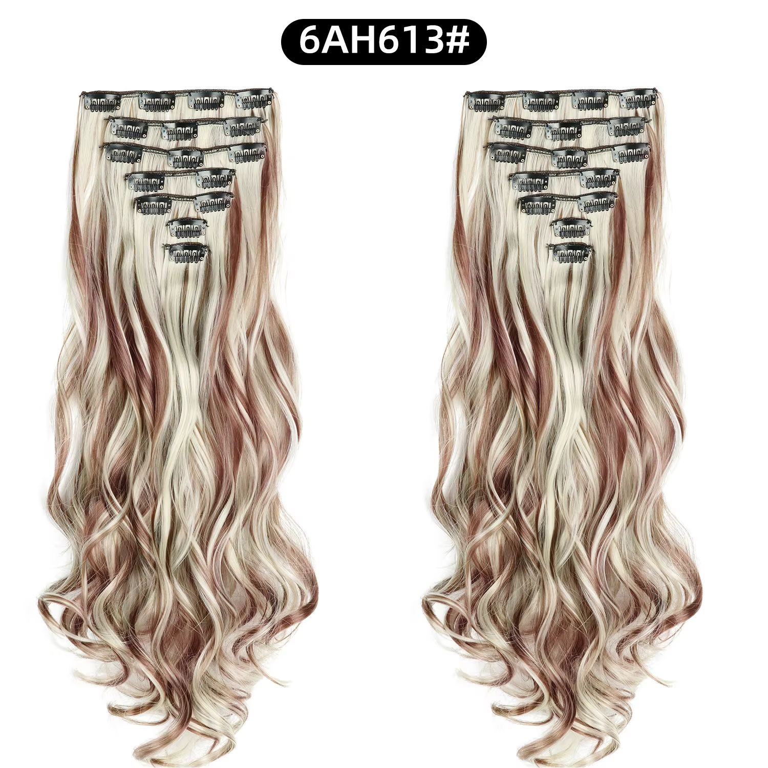 Extensions capillaires synthétiques à clips, 7 pièces, tête complète de 22 pouces, longues, bouclées