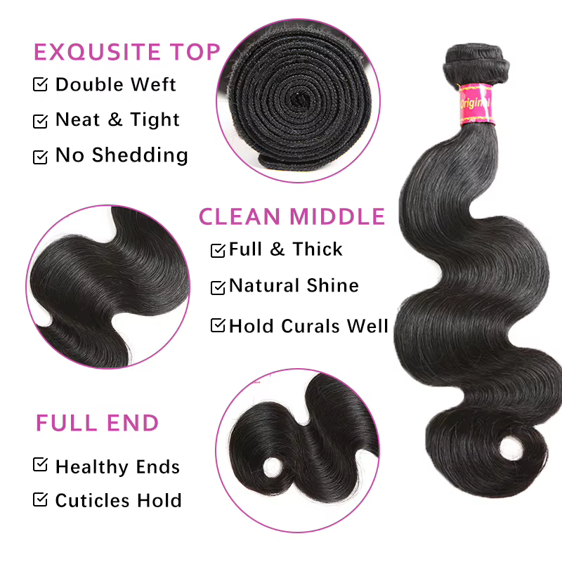 Tissage en lot brésilien naturel Body Wave, couleur naturelle, cheveux vierges crus, 8 à 34 pouces, 