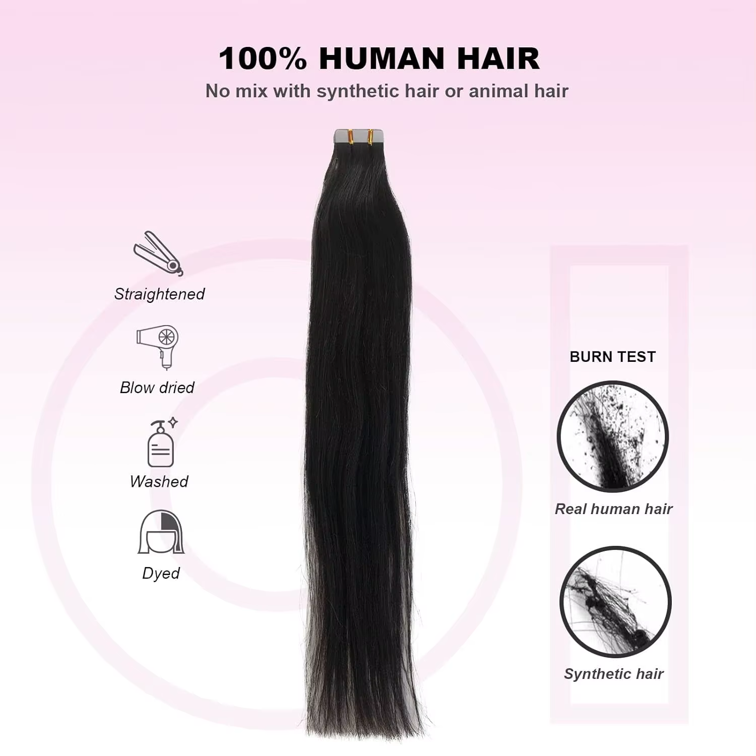 Extensions de Cheveux 100% Naturels Brésiliens Remy Lisses avec Colle Adhésive pour Femme, 50g, 20 P