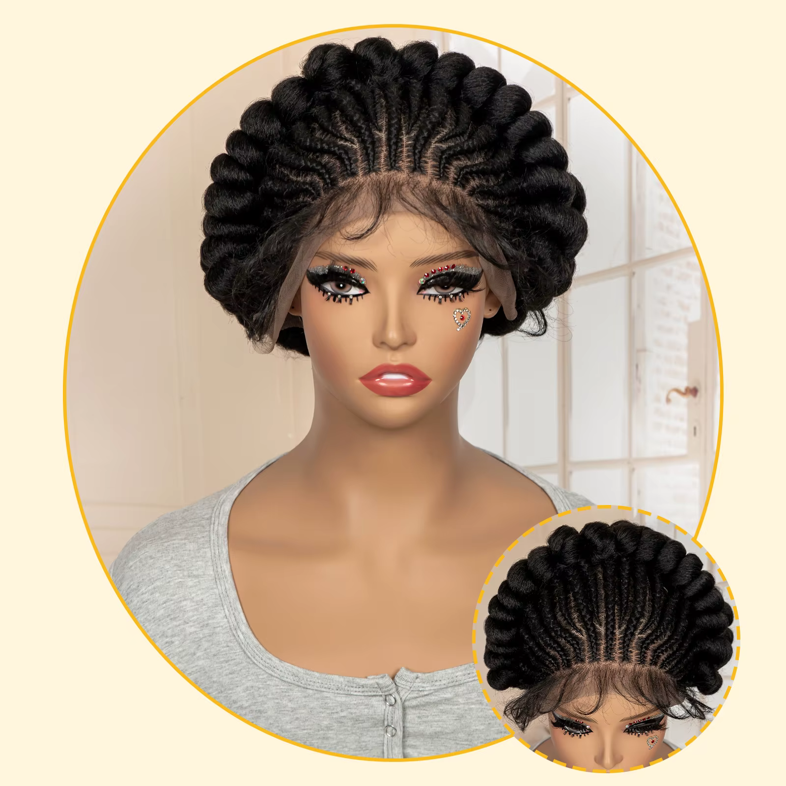 Perruque synthétique tressée Bantu faite à la main, cheveux africains pour femmes noires, courte et 