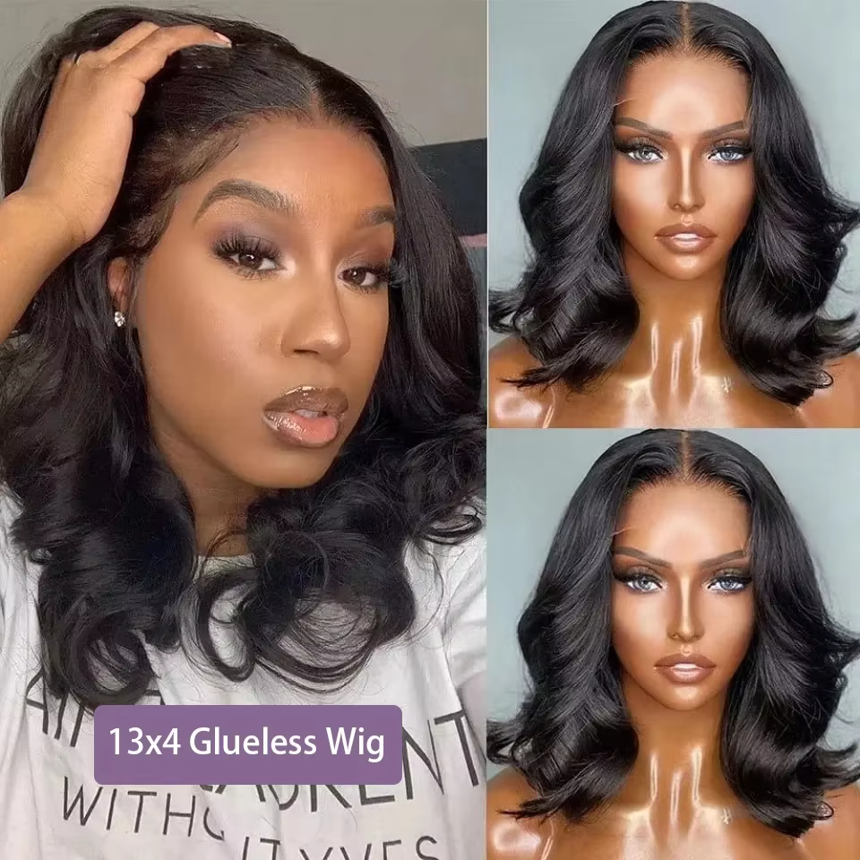 Perruque de cheveux humains brésiliens pré-découpés sans colle pour femme, perruque Bob Body Wave, p