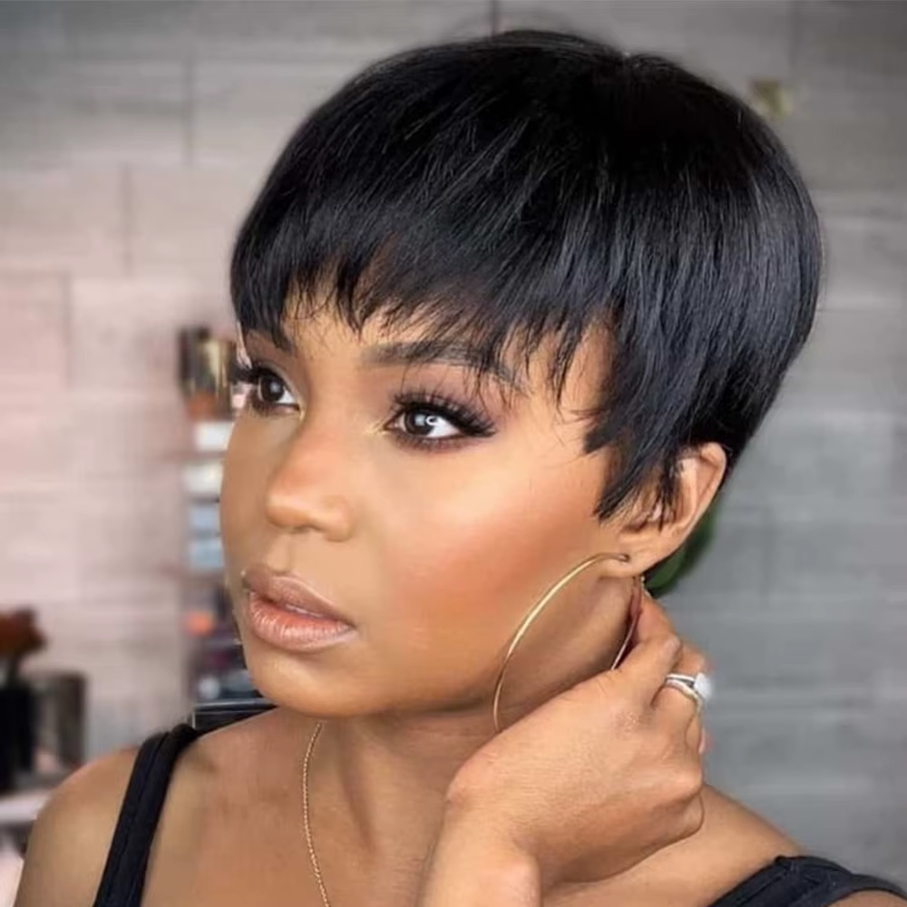 Perruque courte coupe lutin cheveux humains prêt à porter perruques de cheveux humains brésiliens po