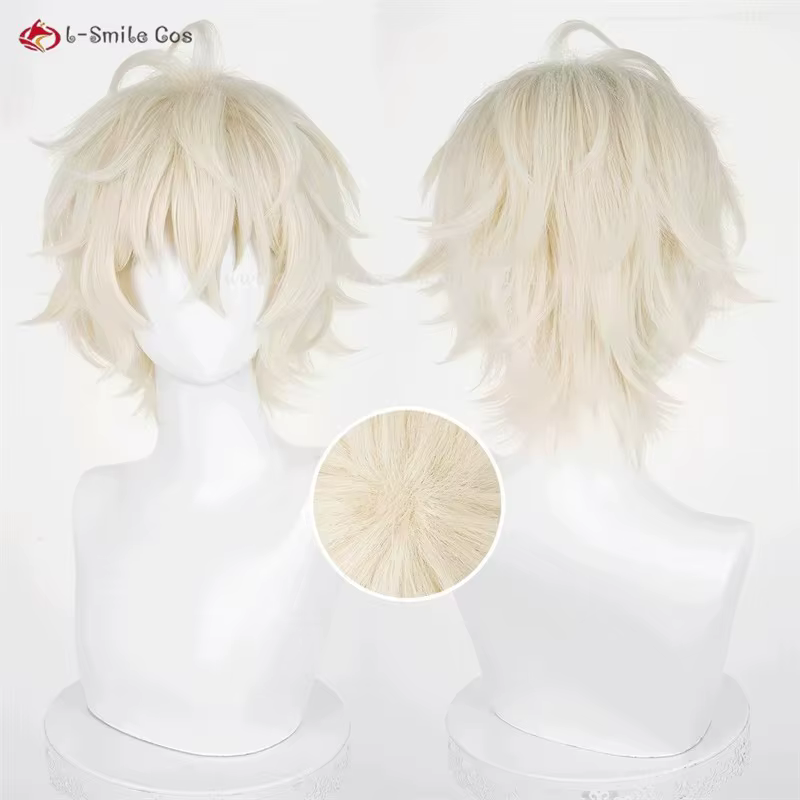 Perruque de Cosplay Synthétique Courte et Blond Clair de 30cm avec Bonnet, Degré de Chaleur pour ixd