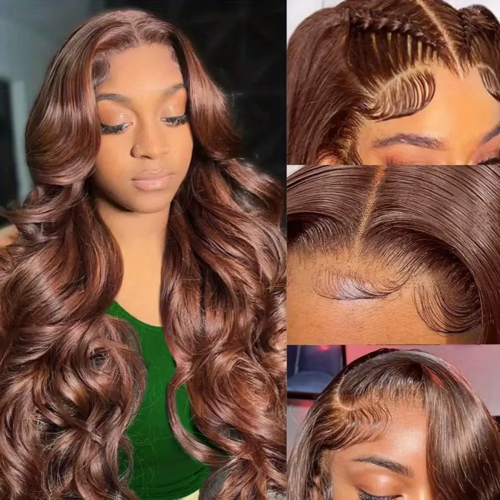Perruque Lace Front Wig Body Wave naturelle, cheveux naturels, brun chocolat, Transparent HD, 13x6,