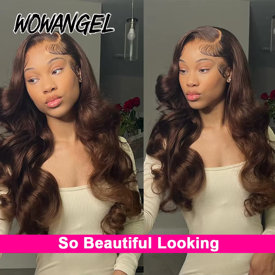 Wow ange chocolat brun HD dentelle frontale perruque vague de corps 250% 13x6 HD dentelle avant perr