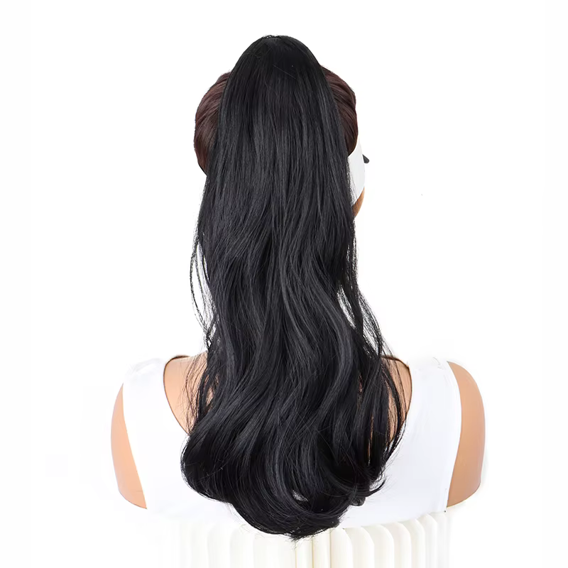 Extension Capillaire Synthétique Longue et Ondulée, Postiche Bouclée, Queue de Cheval Noire et Brune