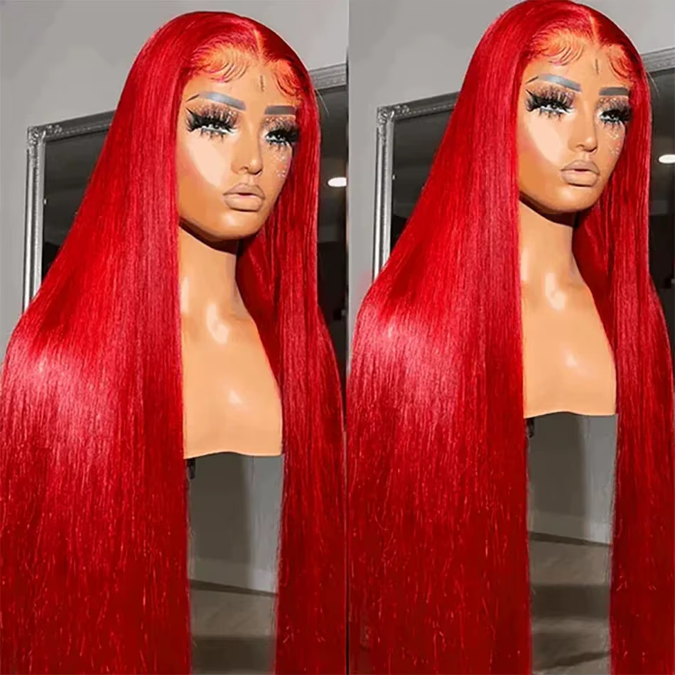 30 40 pouces brésilien rouge chaud 13x6 HD dentelle avant perruques perruque de cheveux humains 200%