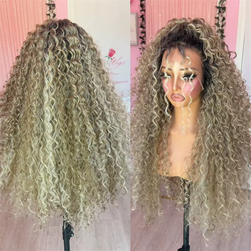 Perruque sans colle perruques de haute qualité longue perruque ondulée bouclée profonde Ombre blond 