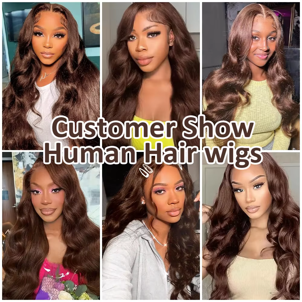 Vague de corps brun chocolat 13x6 HD dentelle avant perruques de cheveux humains 200 densité HD dent