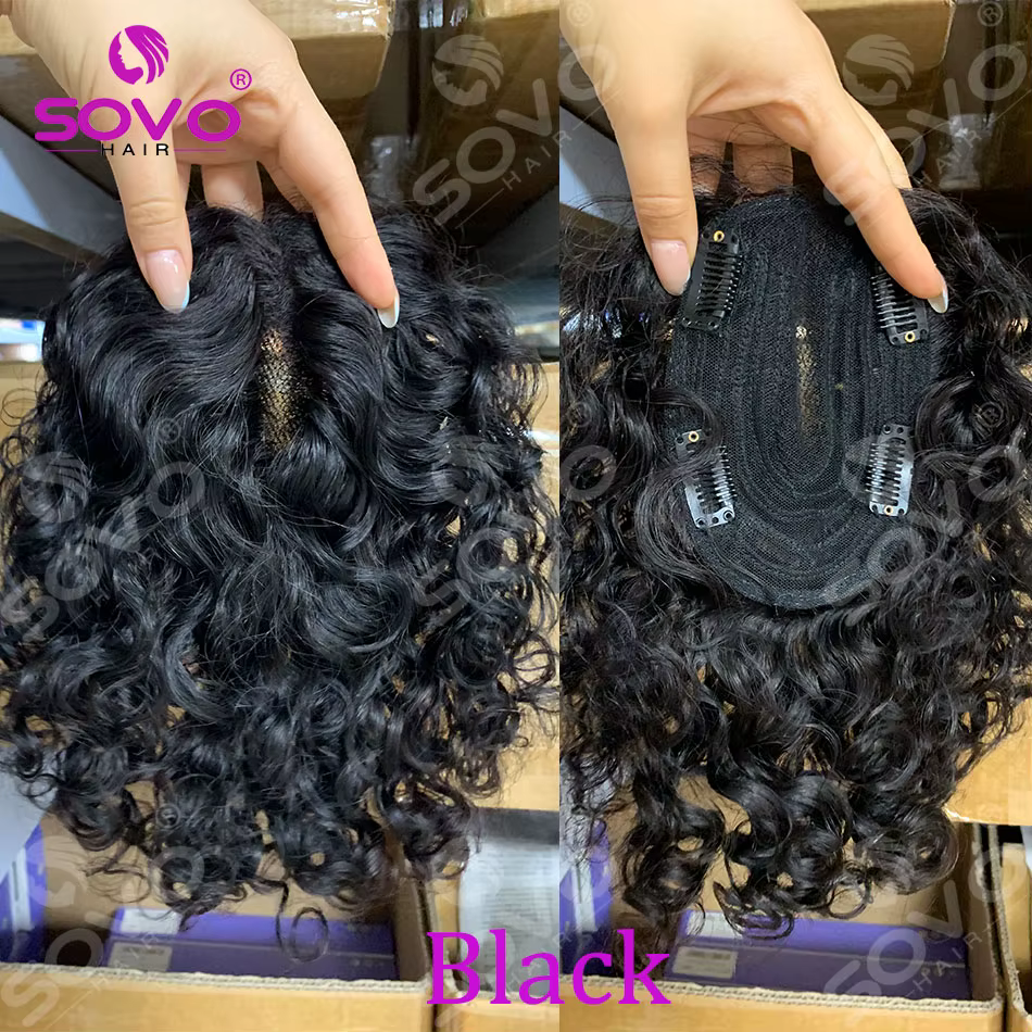 Topper de cheveux humains ondulés de 30 cm, base mono 9*14 cm, avec frange, à clipser, extension cap