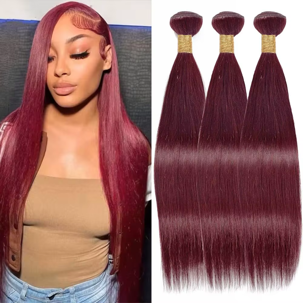 # Extensions de cheveux lisses couleur 99J, double trame, cheveux vierges brésiliens, lots de mèches