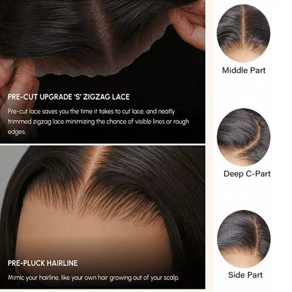 Perruque Lace Frontal Wig sans colle naturelle, cheveux lisses, 40 pouces, 6x5, pre-plucked, 13x6, H