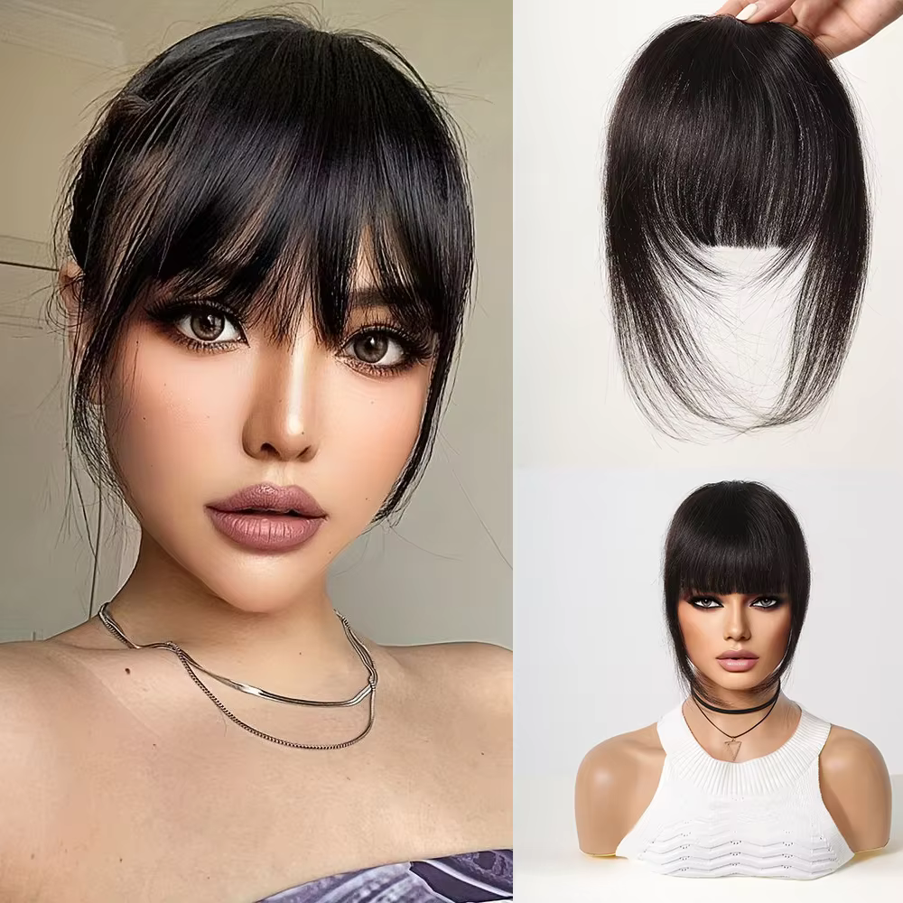 100% Remy cheveux humains frange frange Clips en naturel noir cheveux humains 3D Air frange postiche