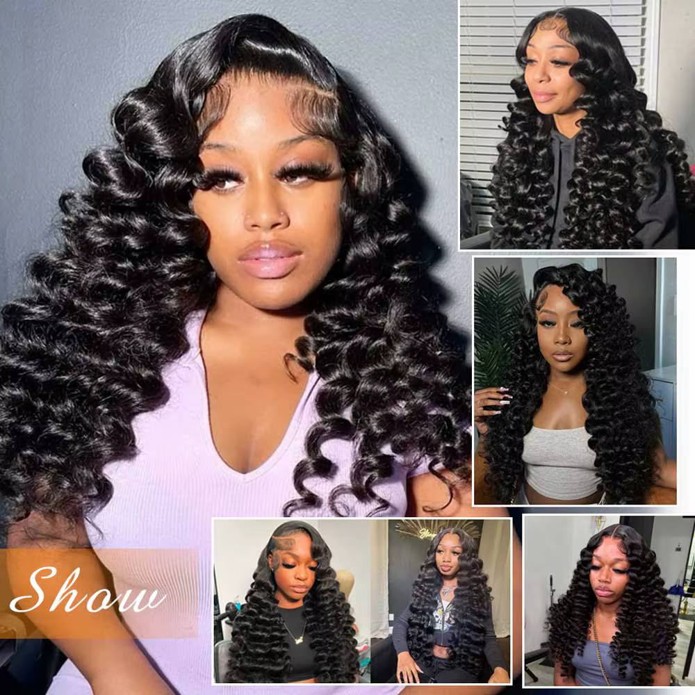 Perruque Lace Front Wig naturelle bouclée, Deep Wave, 13x4, 13x6, HD, pre-plucked, densité 200%, 5x5