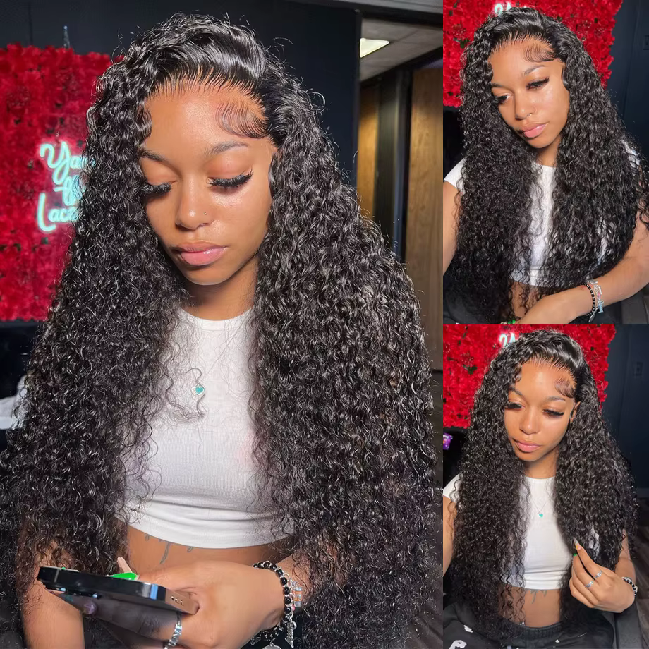Perruque Lace Front Wig bouclée naturelle, cheveux humains, Deep Water Wave, HD, 13x4, 13x6, choix d