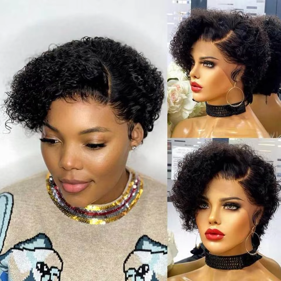 Perruque courte bob coupe pixie, perruques bouclées en cheveux humains pour femmes, perruques fronta