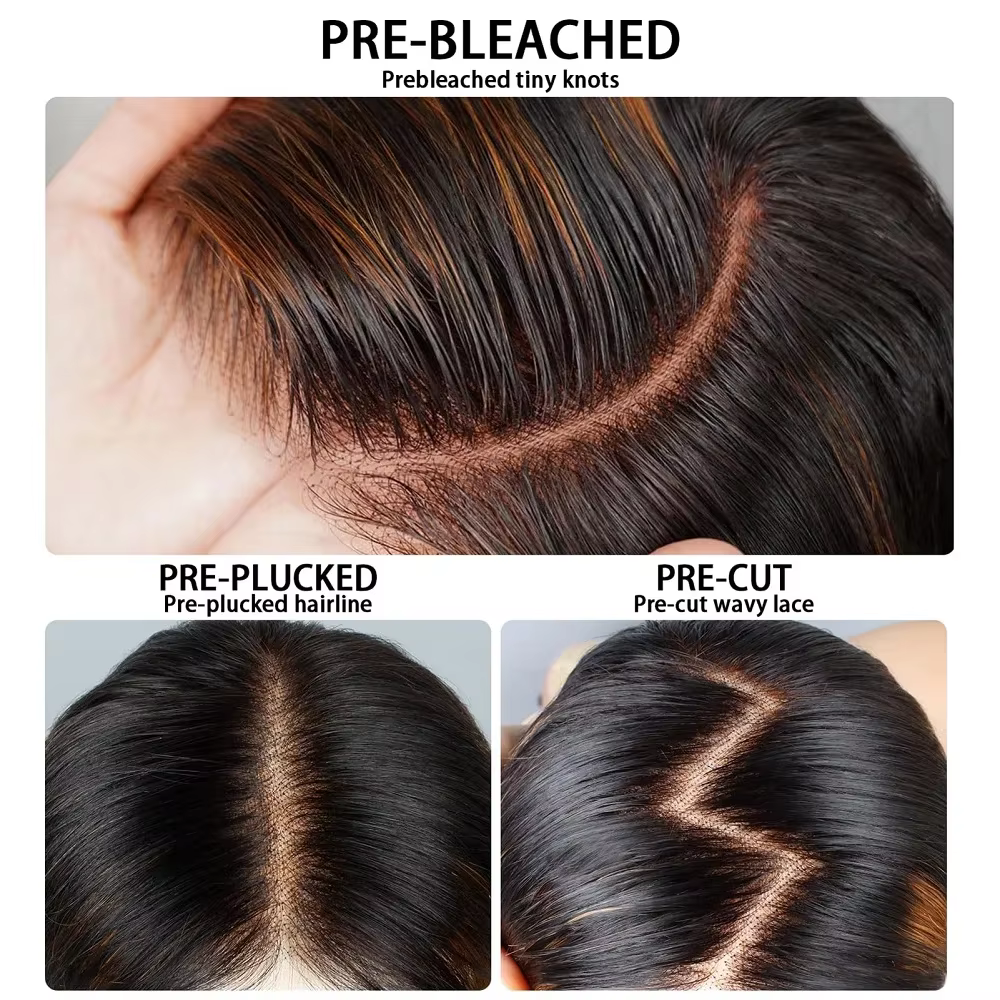 Perruques en cheveux humains sans colle 1B30 Highlight, prêtes à porter, 4x4 5x5, pré-coupées, Brazi
