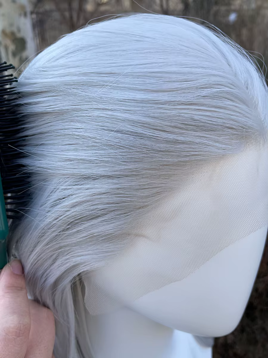 Perruque Lace Front Wig synthétique gris argenté 13x4, perruque de Cosplay synthétique longueur d'ép