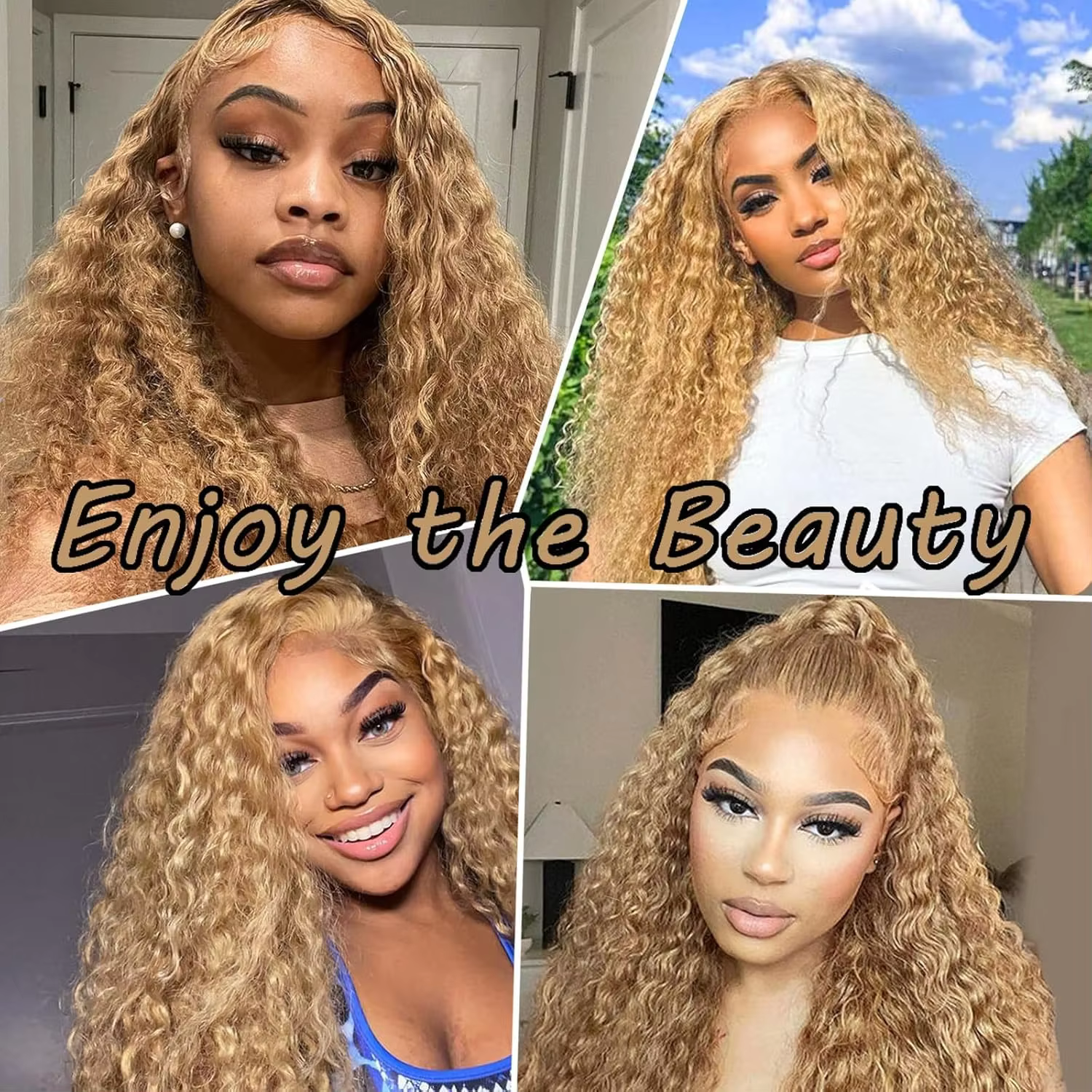 Perruques bouclées avant de dentelle blond miel cheveux humains vague profonde 13x6 HD perruques fro