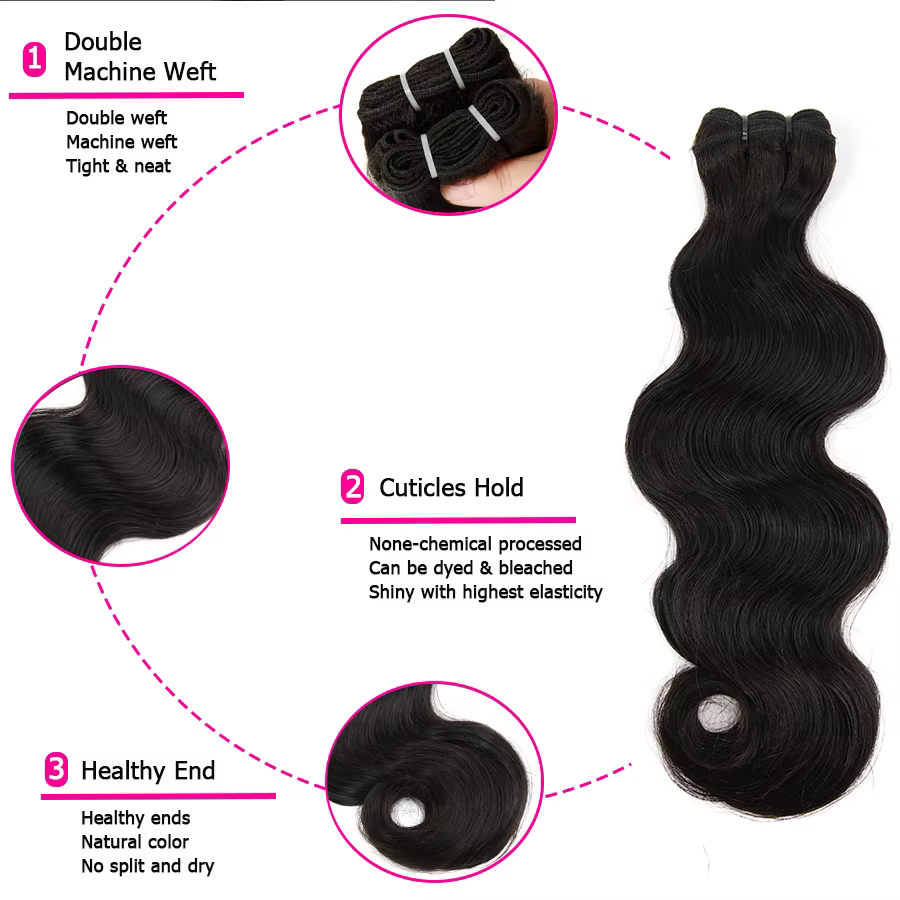 Mèches 100% naturelles Body Wave non traitées de qualité 12A, Extensions de cheveux humains pour fem