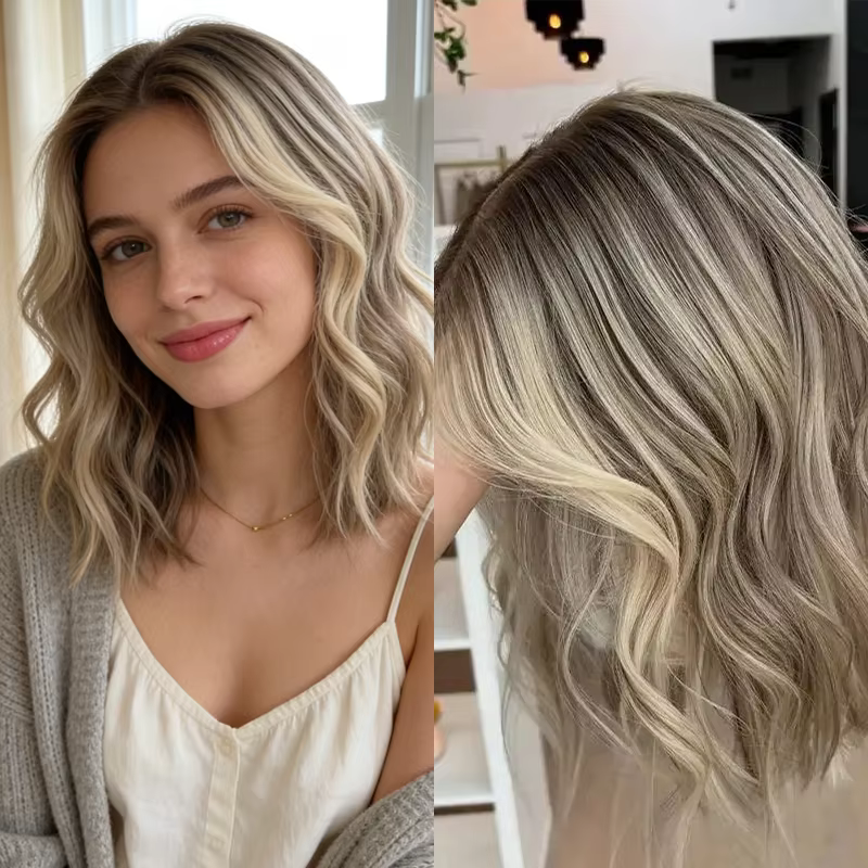 Perruques synthétiques Bob Loose Deep avec racines brunes et blond platine, perruques frontales en d