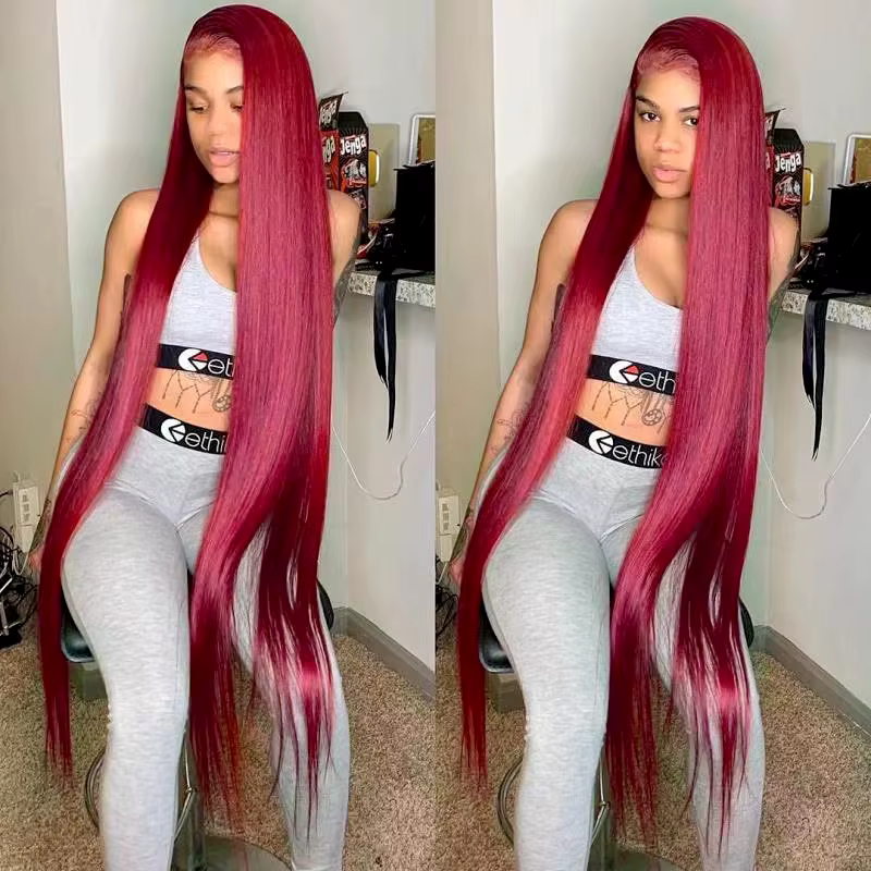 250% 30 36 pouces bordeaux 13x6 Hd dentelle frontale perruque de cheveux humains Wear & Go sans coll
