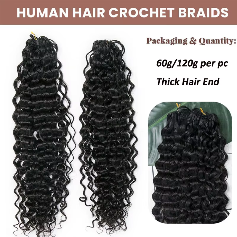 Vague d'eau sans noeud pré-séparé Crochet Extensions de cheveux cheveux humains bouclés plume Croche