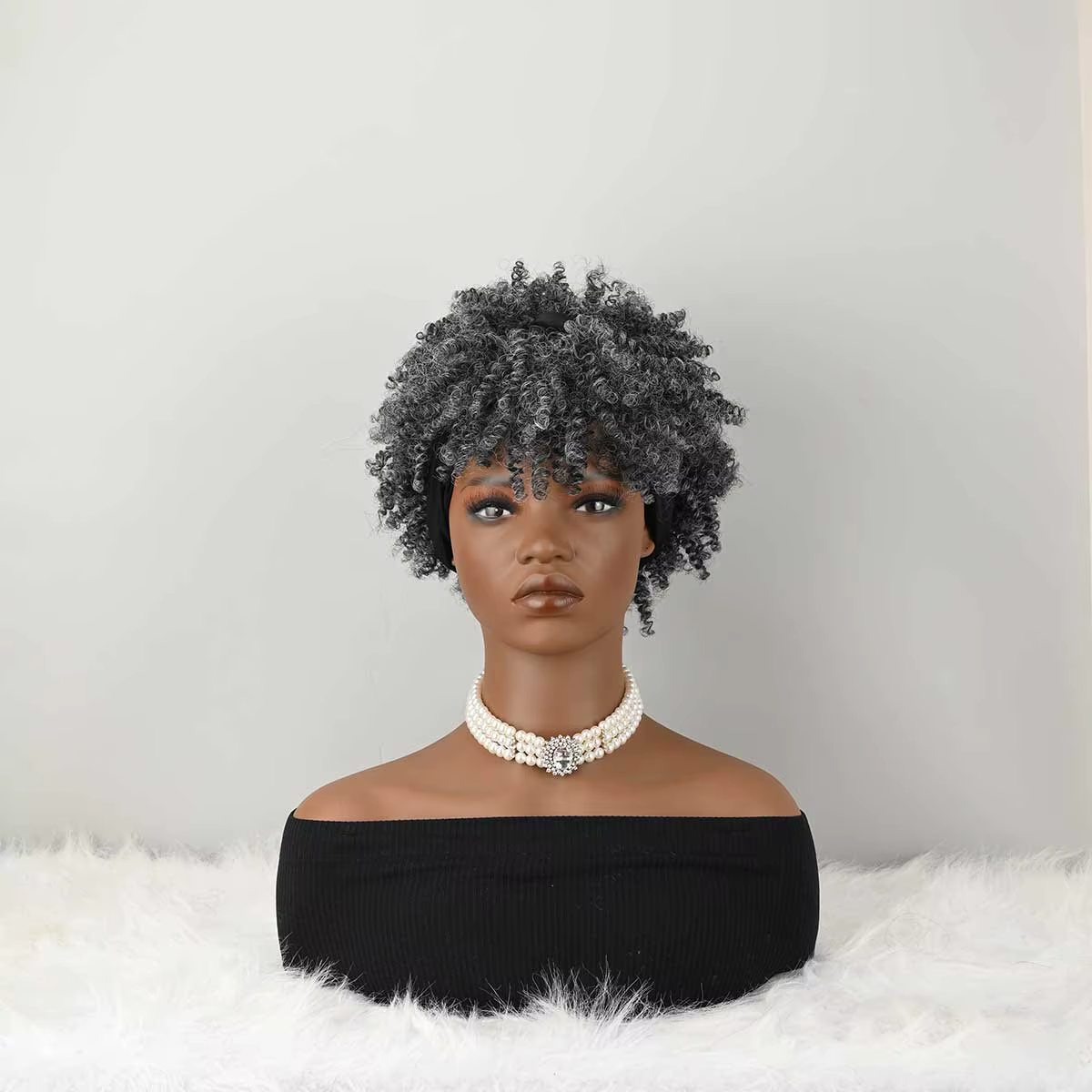 Perruque bandeau bouclée avec frange pour femme, perruque synthétique afro bouclée avec bandeau inté