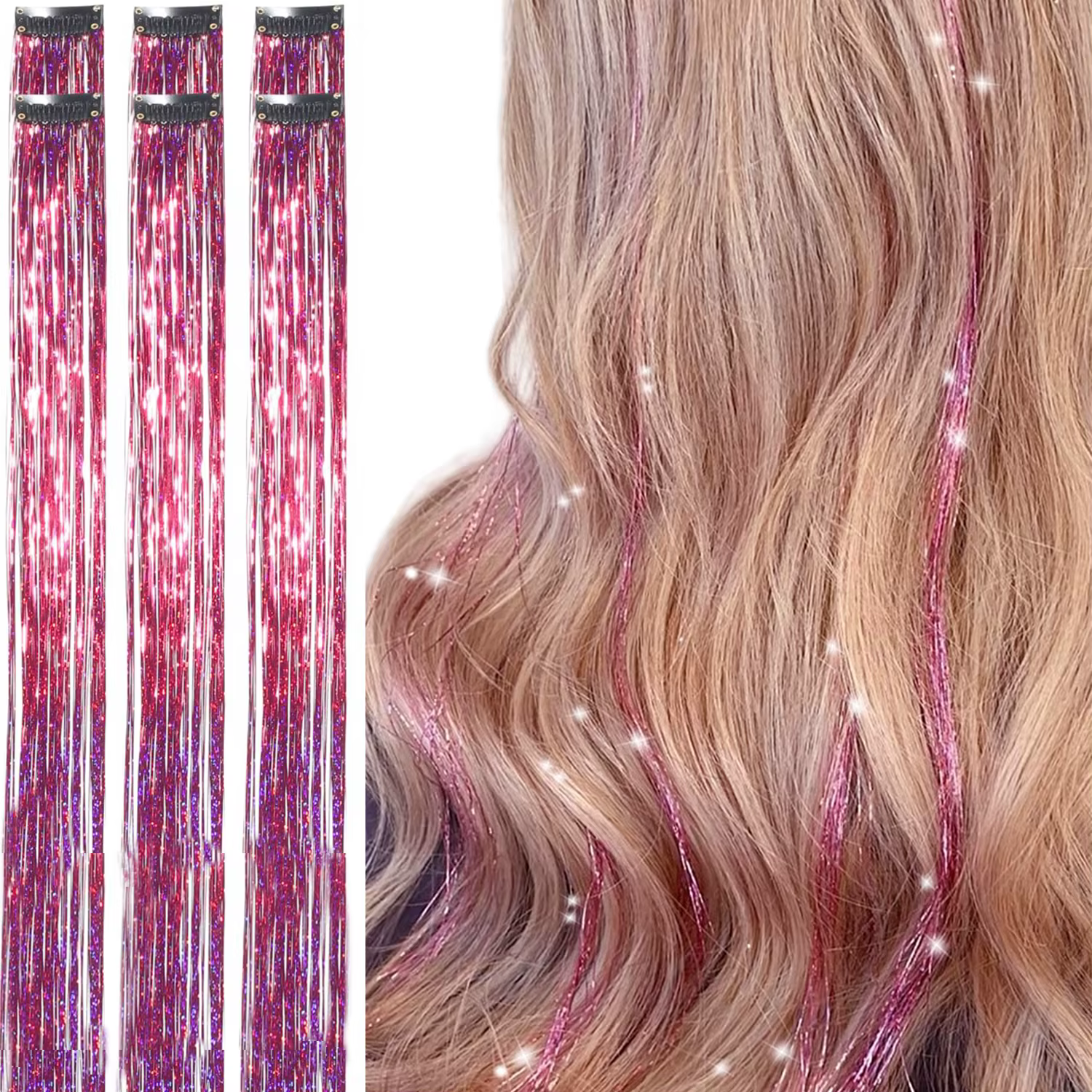 Extensions de cheveux synthétiques à Clip en guirlandes à paillettes, 24 pouces, Kit de guirlandes p