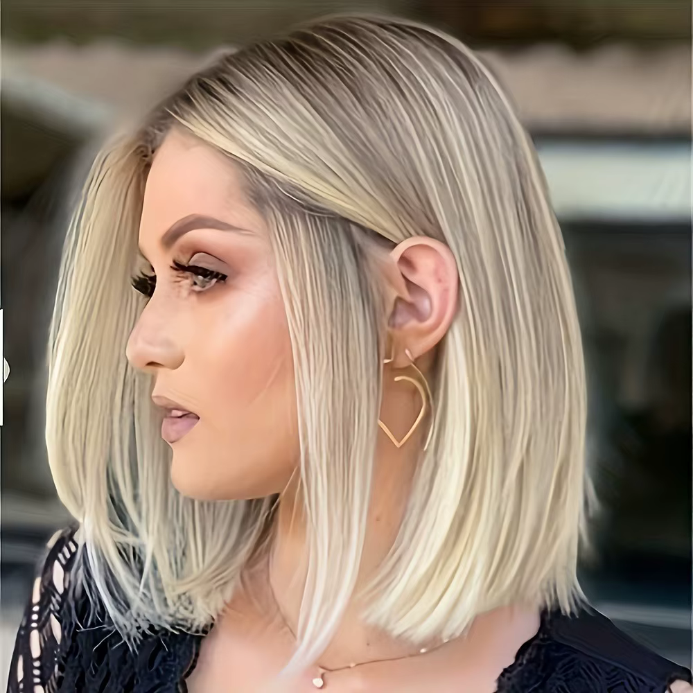 Perruque synthétique avec dégradé de couleur brun-or, coiffure bob ondulée mi-longue, idéale pour le