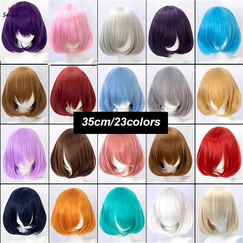 Snoya 35 cm synthétique court bob cheveux raides avec frange variable Lolita rose vert blond rouge c