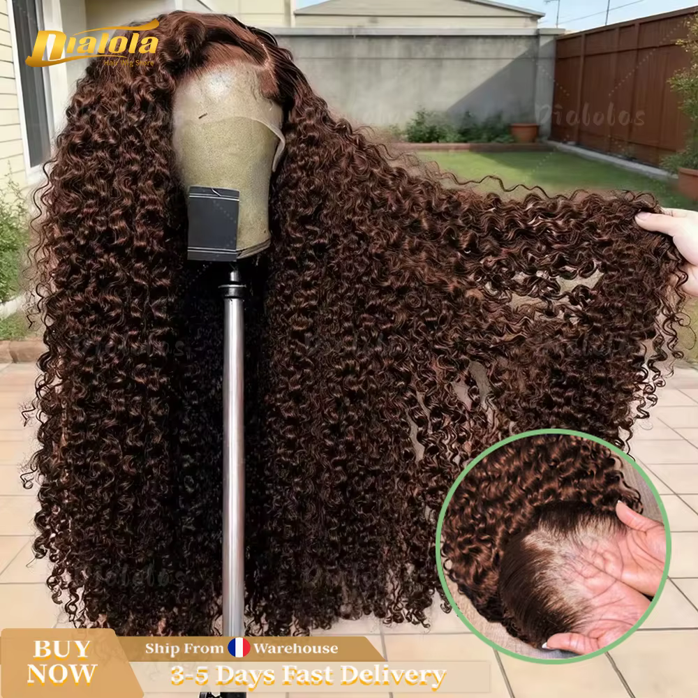 Elegant Chocolate Brown Curly Wave HD Lace Front Wig 13x4 13x6 Water Wave HD Lace Frontal Human Hair