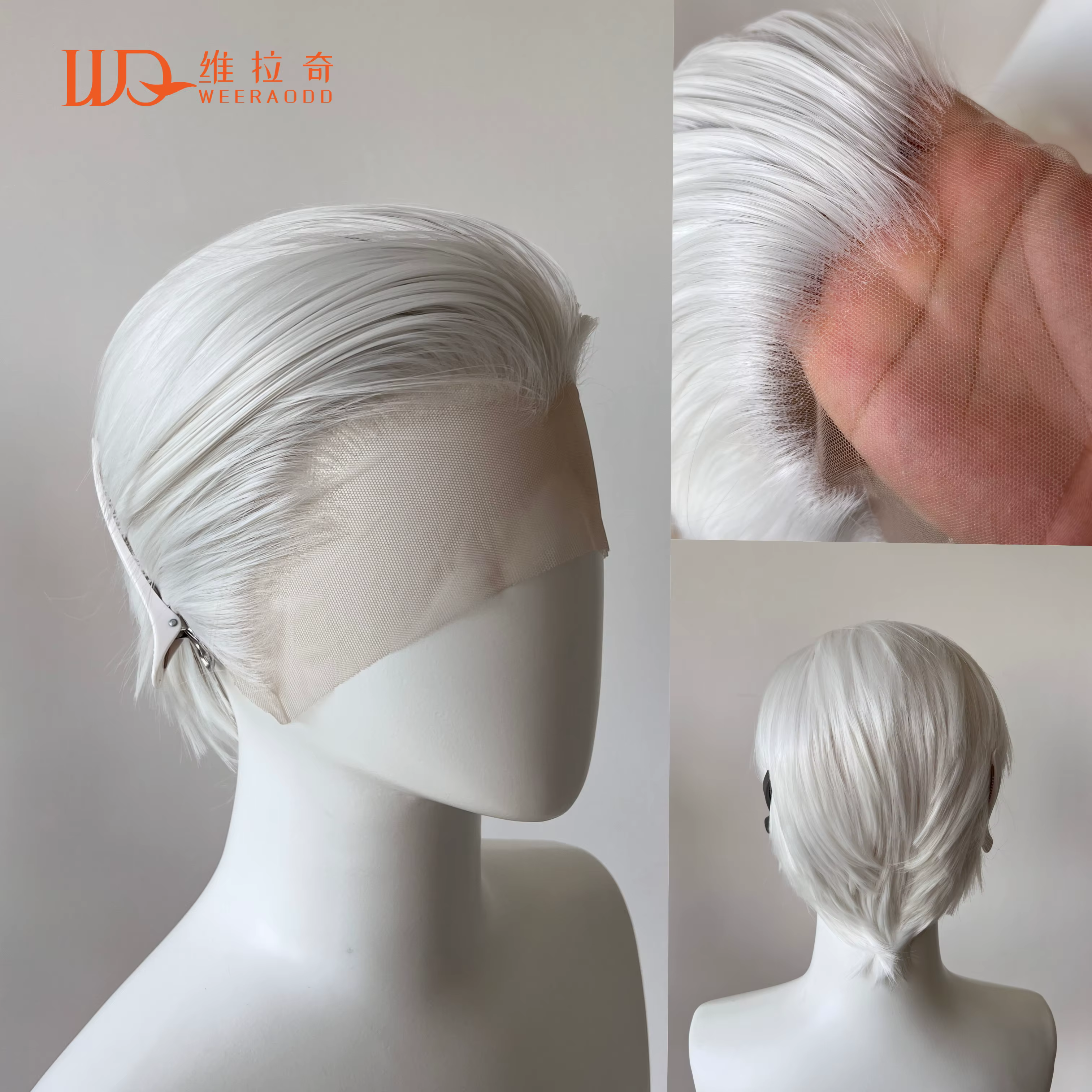Perruque Lace Front Wig synthétique courte blanche, 8 pouces, 13x4, Blonde argentée, en Fiber résist