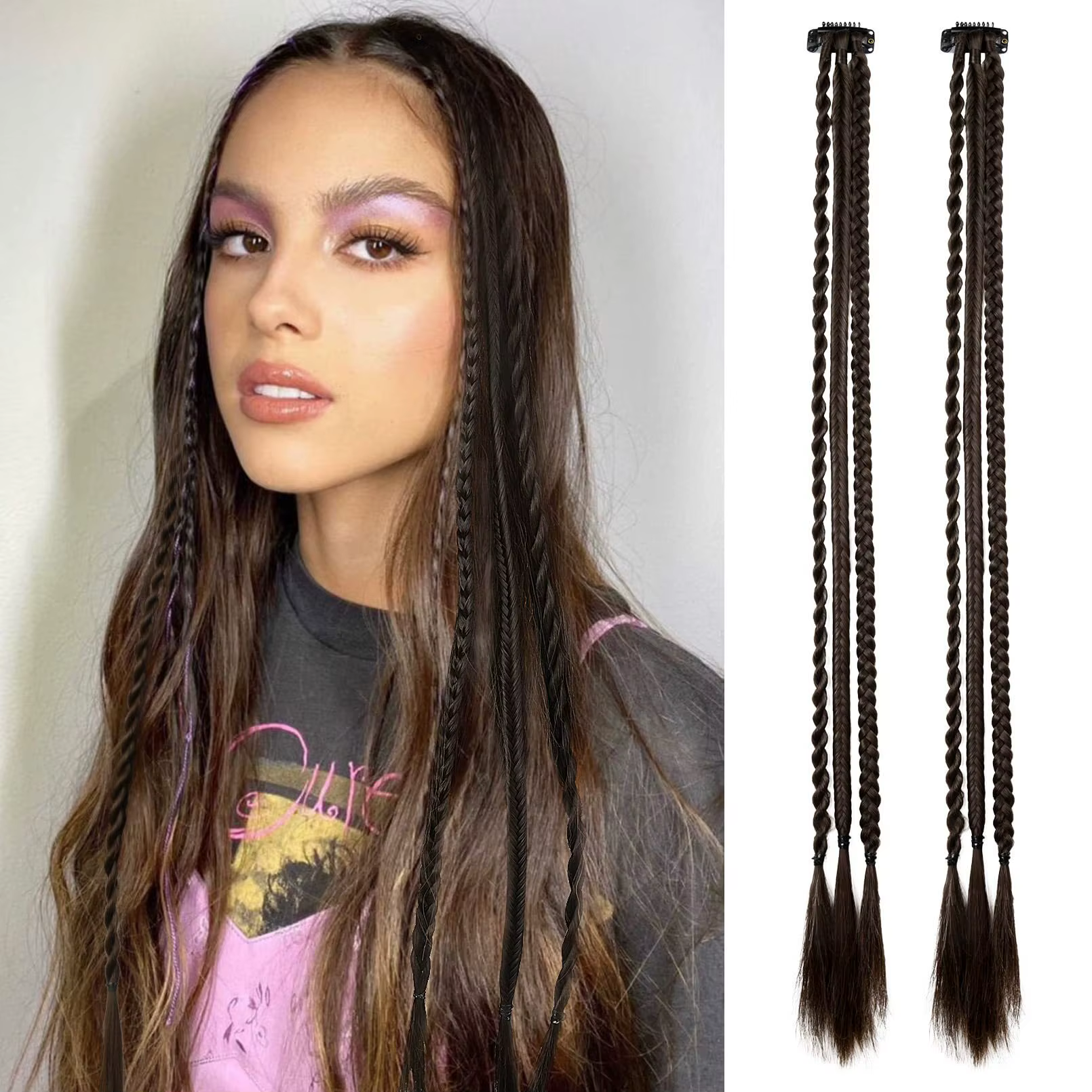 Extensions de cheveux tressés à Clip, postiches synthétiques longues et douces à une Clip pour femme