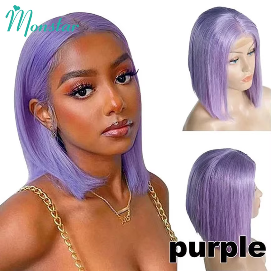 Lilas Bob perruque cheveux humains 13x6 HD dentelle frontale perruque cheveux humains vietnamien bru