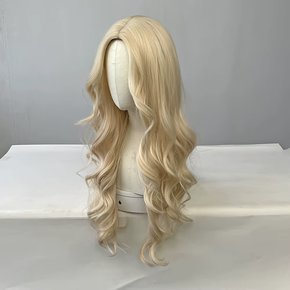 Perruque synthétique blonde pour femmes, avec grandes vagues et cheveux longs bouclés, ensemble comp